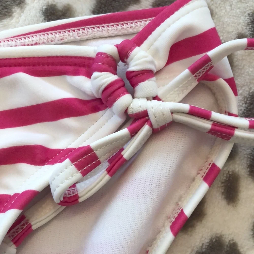 Roxy Girls Triangle String Bikini in Raspberry Pink Stripe Size 5